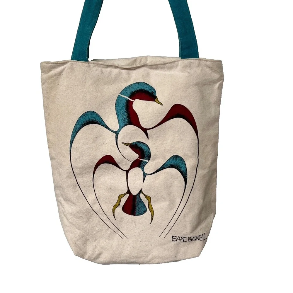 Tote Bag Painted Cotton Isaac Bignell Wood Duck Blue Red Shoulder Bag - Picture 2 of 8